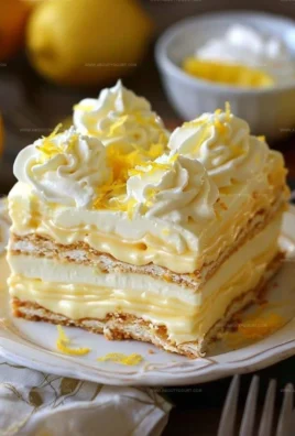 No-bake lemon eclair cake topped with lemon glaze and fresh fruit
