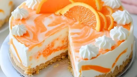 No-bake orange creamsicle cheesecake topped with orange slices