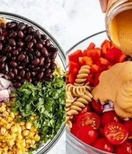 Vegan Southwest Pasta Salad with colorful veggies and cilantro dressing