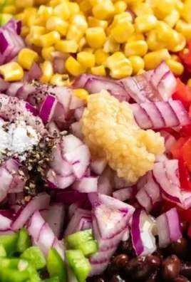 Colorful bowl of 3 Bean Avocado Corn Salad with fresh ingredients