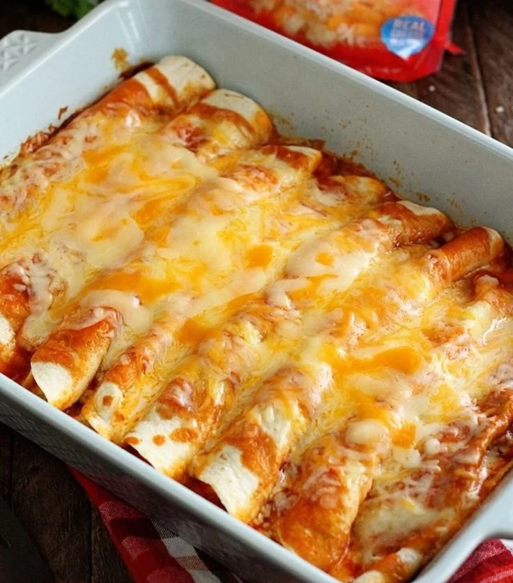 Five ingredients beef enchiladas served on a plate, ready to eat