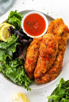 Plate of low-carb gluten-free air fryer chicken tenders