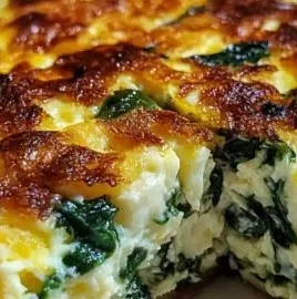 Spinach cottage cheese egg bake served in a colorful dish