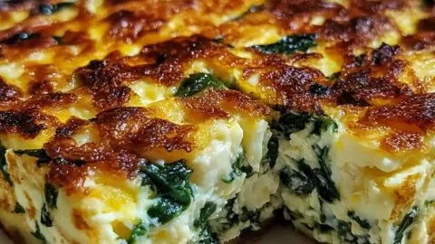Spinach cottage cheese egg bake served in a colorful dish