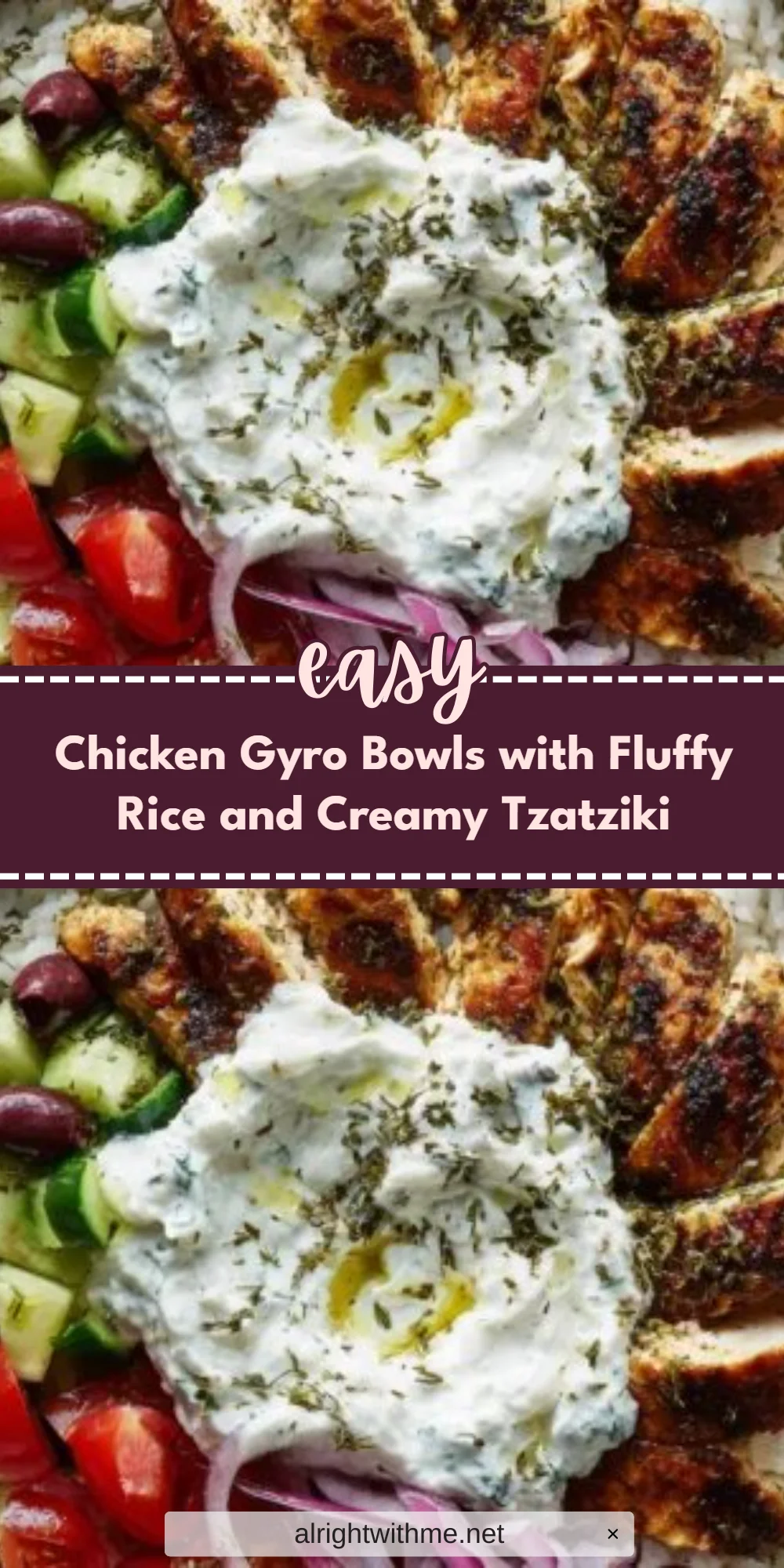 Chicken Gyro Bowls with Fluffy Rice and Creamy Tzatziki