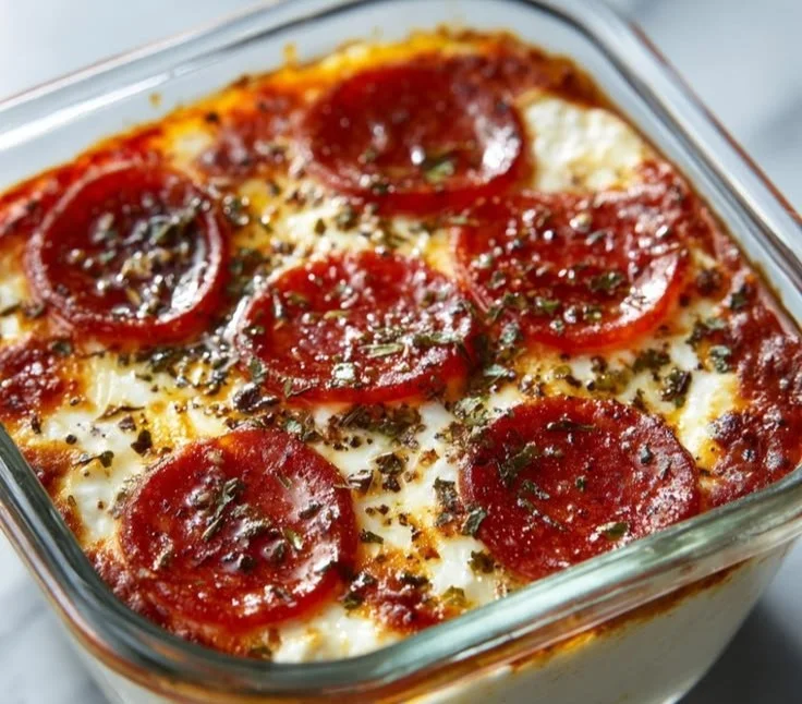 Delicious Cottage Cheese Pizza Bowl topped with fresh ingredients