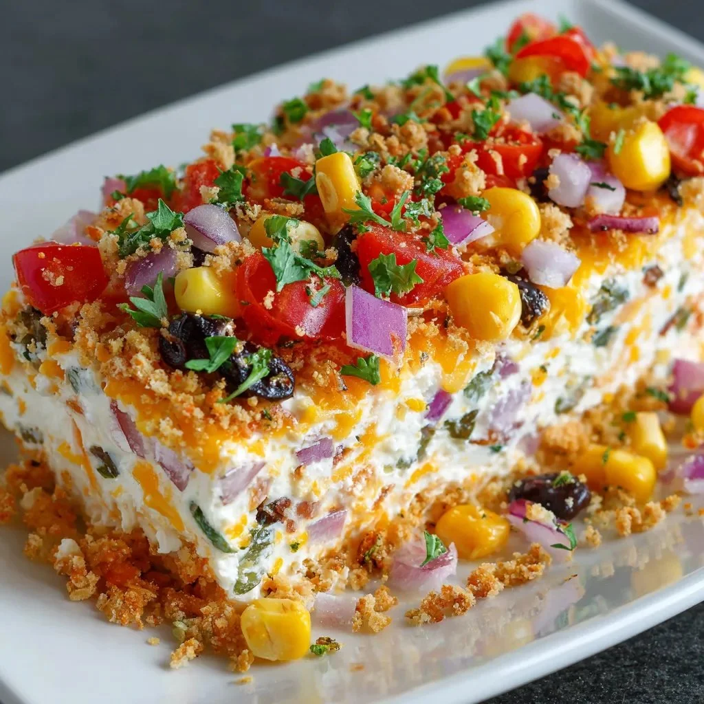 Cowboy Caviar Jalapeno Popper Cheese Log topped with fresh ingredients