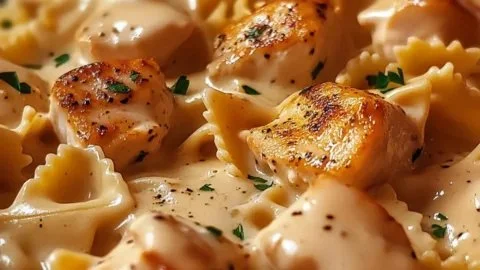 Creamy Marry Me Chicken Bowtie Pasta served on a plate with fresh herbs