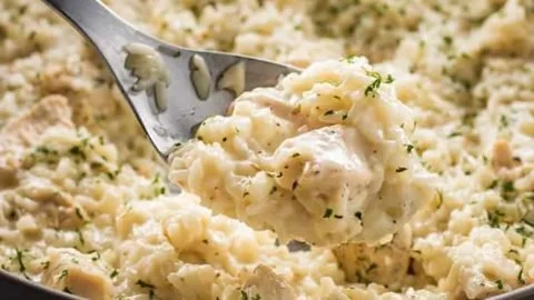 Creamy Parmesan One Pot Chicken and Rice dish
