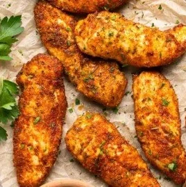 Crispy air fryer chicken tenders without breading served on a plate