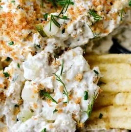 Fried Pickle Ranch Dip served in a bowl with dipping chips