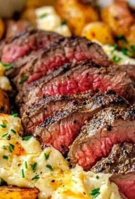 Delicious Garlic Butter Steak served with Cheddar Potato Bake