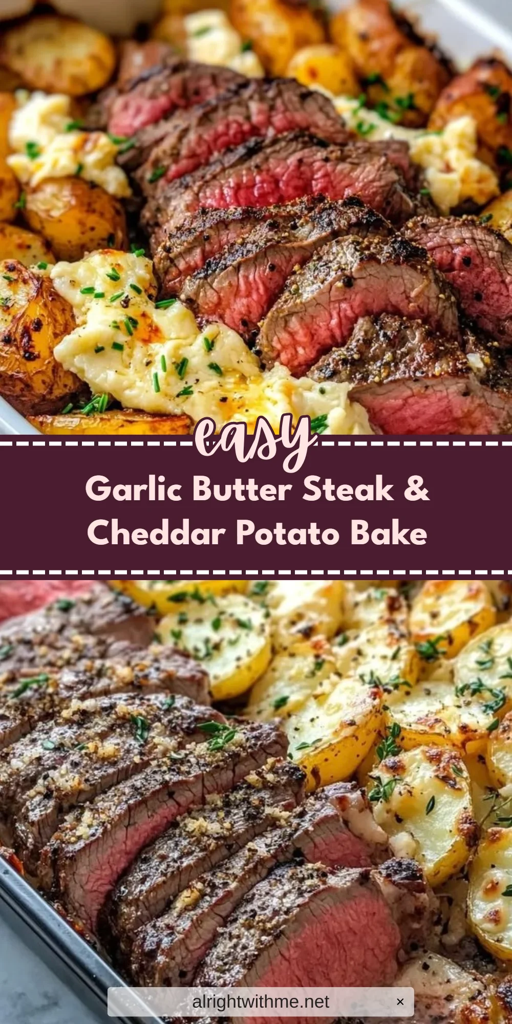 Garlic Butter Steak & Cheddar Potato Bake
