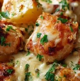 Delicious Garlic Parmesan Chicken served with seasoned potatoes on a plate