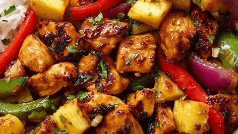 Hawaiian Chicken Sheet Pan featuring vibrant vegetables and juicy chicken thighs