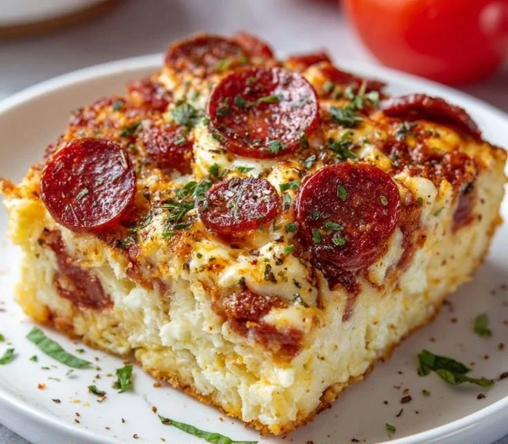 High-Protein Cottage Cheese Pizza Bake with fresh toppings