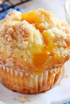 Freshly baked homemade peach cobbler muffins on a plate