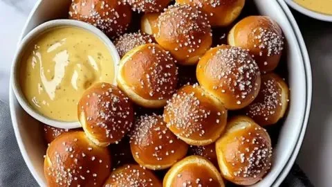 Homemade pretzel bites served warm with dipping sauces for a cozy night