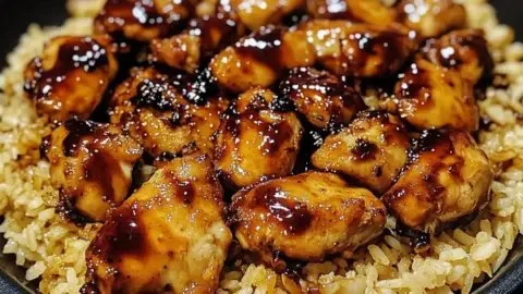Delicious Honey BBQ Chicken served with rice in a one-pan dish