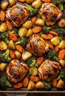 Honey Garlic Chicken Thighs served with roasted vegetables on a plate