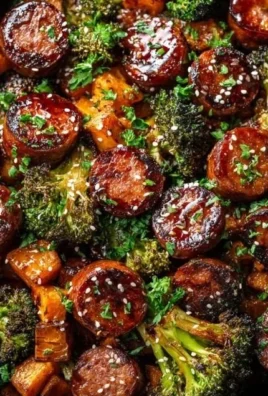 Honey garlic sausage and sweet potato sheet pan dinner ready to serve