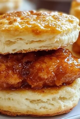 A plate of hot honey chicken biscuits topped with spicy honey glaze.