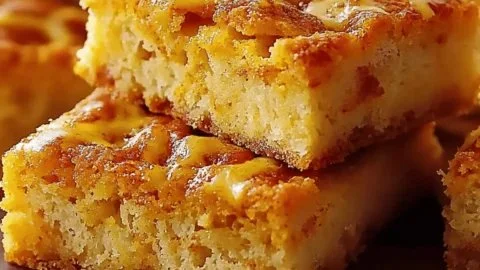 Delicious cottage cheese pumpkin cake bars garnished and ready to serve