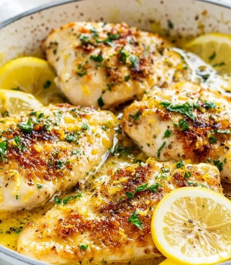 Grilled lemon chicken drizzled with a rich lemon butter sauce