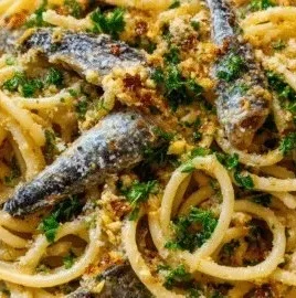 Lemon Garlic Sardine Pasta with fresh herbs and lemon zest