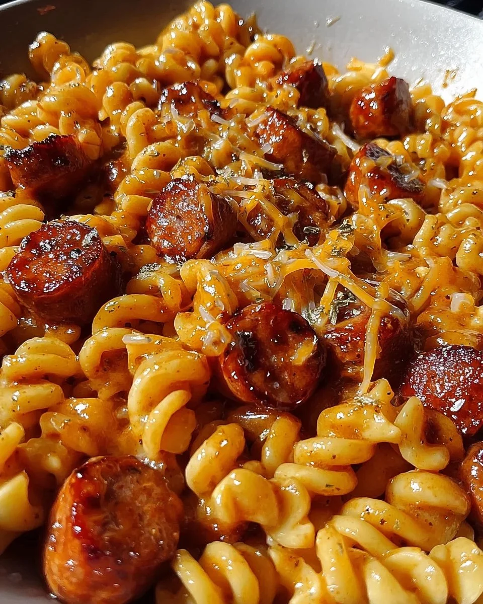 One-Pot Bold Honey BBQ Sausage Pasta with vibrant ingredients