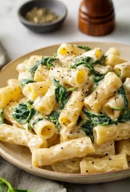 Creamy Parmesan spinach pasta garnished with spinach and cheese