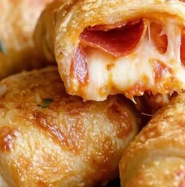 Pepperoni pizza crescent rolls ready to serve with melted cheese