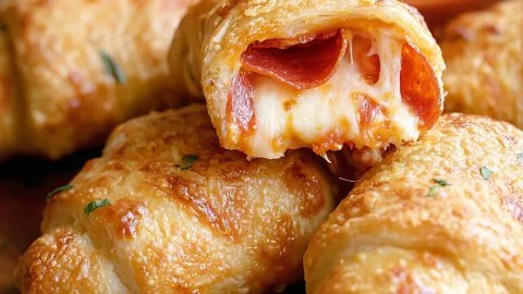 Pepperoni pizza crescent rolls ready to serve with melted cheese