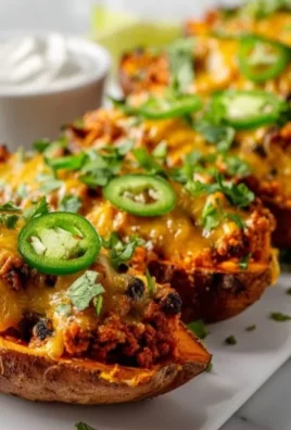 Protein loaded sweet potato boats filled with delicious toppings for a healthy meal.