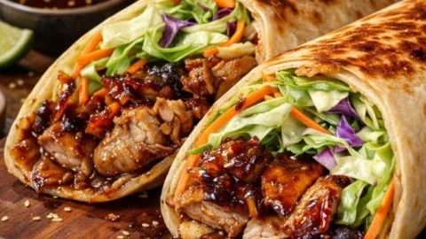 Delicious teriyaki chicken wrap ready to eat