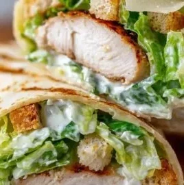 Delicious Chicken Caesar Wrap with crispy chicken and creamy dressing